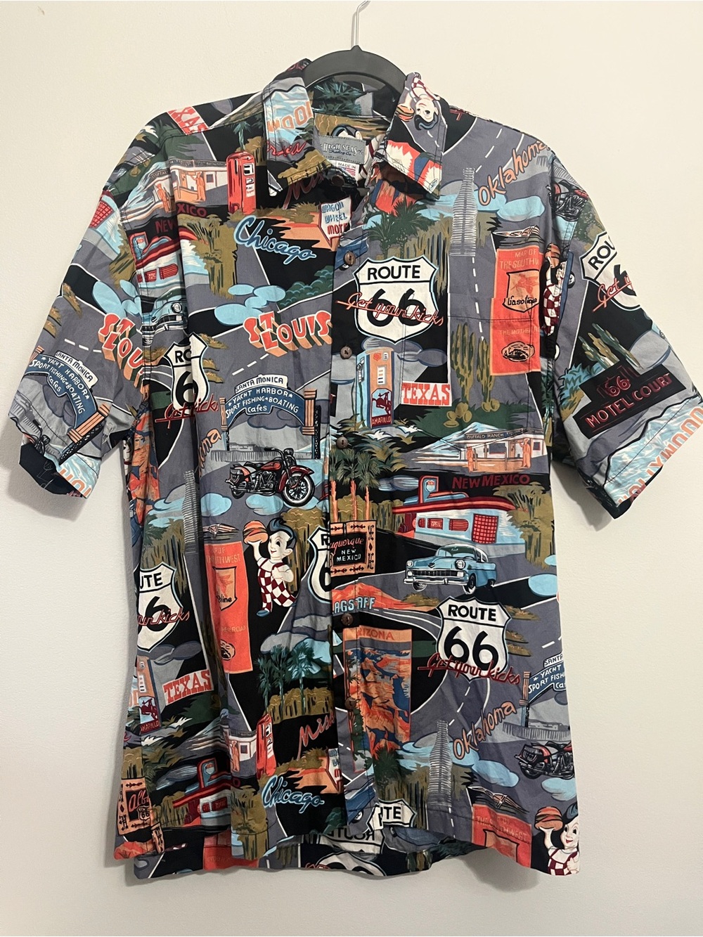 Vintage Route 66 Souvenir Map Made in USA Men Size Large Multicolor 100% Cotton
